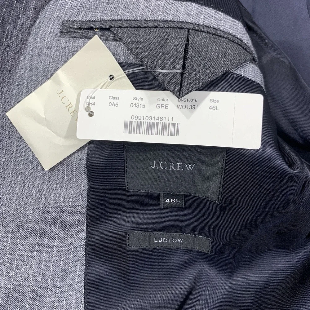 NEW J. Crew Ludlow Blazer Men 46L Gray Wool Pinstripe Tollegno 1900 Italy Fabric